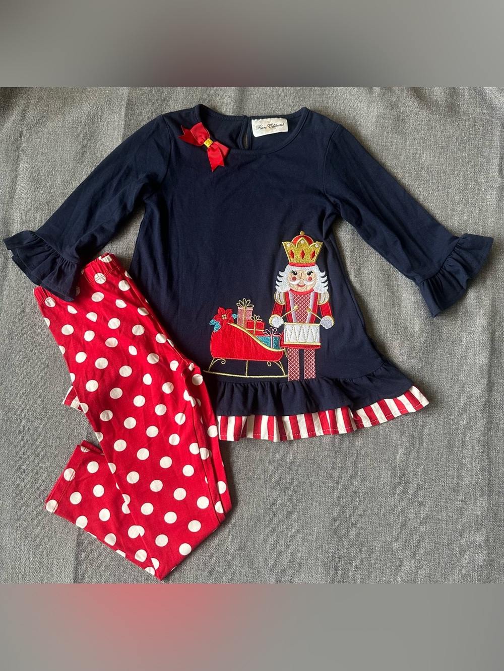 Girl’s Rare Editions Christmas Nutcracker Ruffle Shirt with Polka Dot Leggings